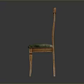 Classic Wooden Stool Featuring Green Padded Seat Vertical Slat Backrest And Wooden Legs