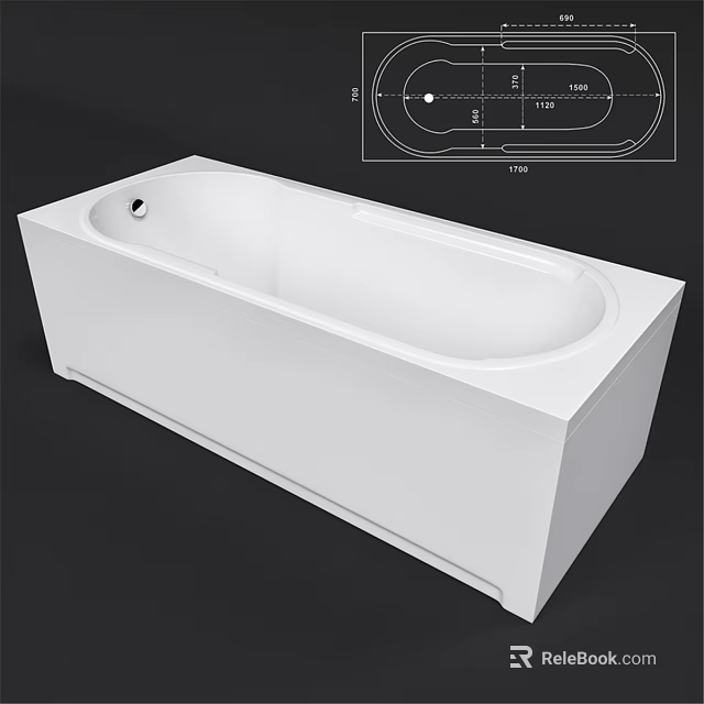 White Modern Bathtub With Rectangular Shape Smooth Surface And Design Details 3d model 