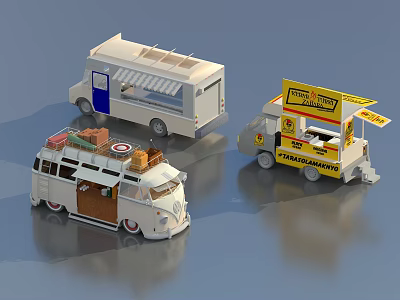 Functional Mobile Food Service Vehicles Featuring Taco Burger Trucks And Utility Vans 3d model