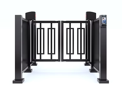 Automatic Swing Gate With Black Metal Frame Double Door And Security Access Control System 3d model