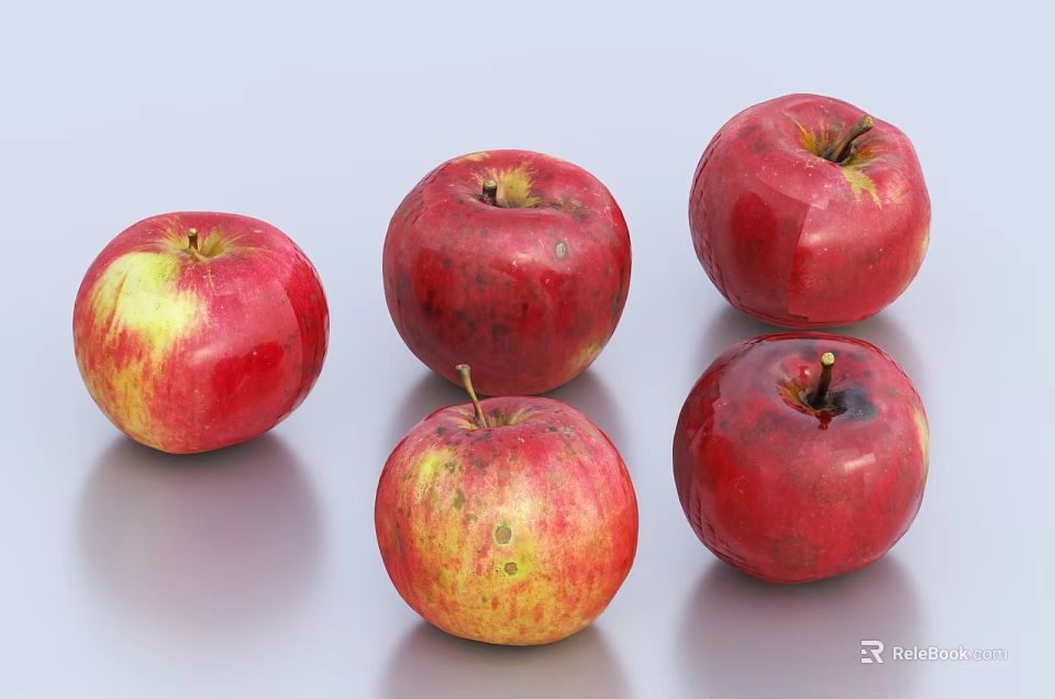 Fresh Red Apples With Yellow Green Spots On Gray Surface 3d model 