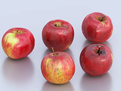 Fresh Red Apples With Yellow Green Spots On Gray Surface 3d model