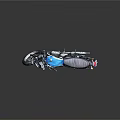 Vintage Classic Motorcycle With Blue White Body Brown Leather Seat And Chrome Exhaust Parts