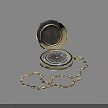 Vintage Gold Pocket Watch with Portrait Inside Dial and Chain