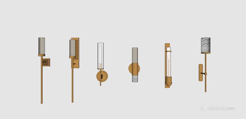Various Modern Wall Sconces Designs Featuring Different Shapes And Metal Structures 3d model