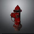 Red Fire Hydrant With Decorative Top And Chain Isolated On Dark Background 3d model