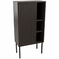 Modern Dark Sideboard with Vertical Slat Design Open Shelves and Slim Legs