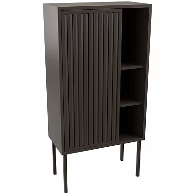 Modern Dark Sideboard with Vertical Slat Design Open Shelves and Slim Legs 3d model