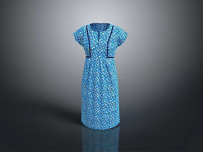 Stylish Blue Polka Dot Dress with Short Sleeves and Black Trim Design 3d model