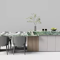 Modern Elegant Dining Table Set With Green Marble Top Gray Chairs And Sideboard Cabinet