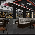 Restaurant Interior Design With Pendant Lights Wall Decor Buffet Counter And Dining Tables