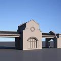 European-style gate, gate, school gate, sentry box 3d model