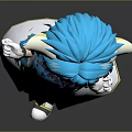 Anime Style Game Movie Character With Blue Hair Horns Bow And Blue White Dress