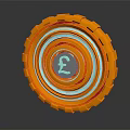 Colorful Layered Circular Metallic Structure With Central Pound Symbol And Shiny Rings