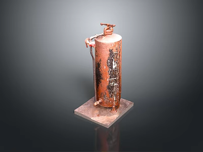 Old Vintage Rusty Fire Extinguisher Placed on Transparent Acrylic Base 3d model
