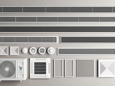 Modern Air Conditioner Vents Various Sleek Designs Ceiling And Wall Mounted Units 3d model