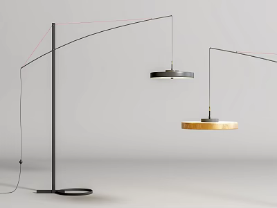 Modern Arc Floor Lamp With Black Metal Stand And Round Gold Lampshade 3d model