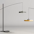 Modern Arc Floor Lamp With Black Metal Stand And Round Gold Lampshade