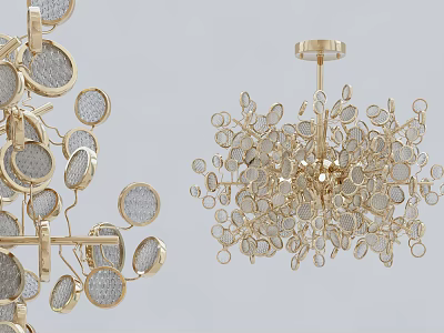 Modern Gold Chandelier With Circular Frosted Glass Elements And Branching Design 3d model