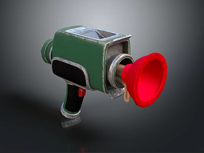 Unique Green Weapon Featuring Red Horn Shaped Part And Black Grip 3d model
