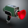 Unique Green Weapon Featuring Red Horn Shaped Part And Black Grip