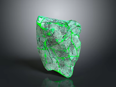 Green Cracked Crystal Stone With Glowing Surface Lines On Gray Background 3d model