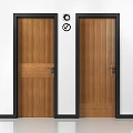 Two Wooden Doors With Vertical Stripes Horizontal Decor Metal Handles And No Entry Signs