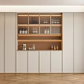 Modern Wine Cabinet Design With Glass Doors Built-in Lighting And Light Colored Cabinets