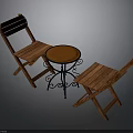 Rustic Wooden Folding Chairs With Small Round Table Orange Top Black Metal Legs