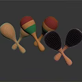 Vibrant Wooden Maracas Musical Instruments With Red Green Black Orange Spherical Heads And Reflection