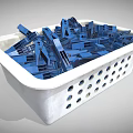 White Plastic Basket Filled With Blue Clothespins For Household Use