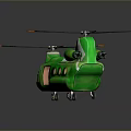 Green Toy Helicopter Model With Dual Rotors Fuselage And Wheel Design