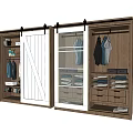 Modern Wardrobe Interior Design With Sliding Barn Door Glass Door Storage Shelves Drawers Hanging Clothes