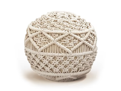 Handcrafted White Woven Spherical Stool With Intricate Geometric Patterns For Interior Decor 3d model