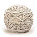 Handcrafted White Woven Spherical Stool With Intricate Geometric Patterns For Interior Decor 3d model