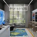 Modern Car Showroom with Displayed Car Tables Chairs Curtains and Parking Convenience