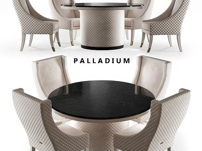 Palladium Modern Dining Table And Chairs Set With Black Marble Top And Woven Design 3d model