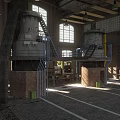 Industrial Factory Interior With Large Machinery Brick Walls Large Windows And Metal Platforms