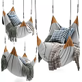 Cozy Gray Hammock Chair Cotton Linen With Blue Plaid Pillows Brown Trim And Hanging Rope