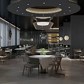 Modern Restaurant Interior With Round Pendant Lights White Dining Tables Wooden Chairs And Large Windows