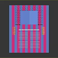 Colorful Stage Setup With Blue Canopy Pink Blue Striped Floor And Audience Seating