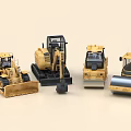 Yellow Construction Utility Vehicles Various Models Bulldozer Excavator Road Roller 3d model