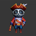 Cute Cartoon Raccoon Game Character In Pirate Costume With Red Hat And Toy Gun