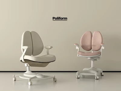 Poliform Modern Children's Chairs In Beige And Pink With Wheels And Ergonomic Design 3d model