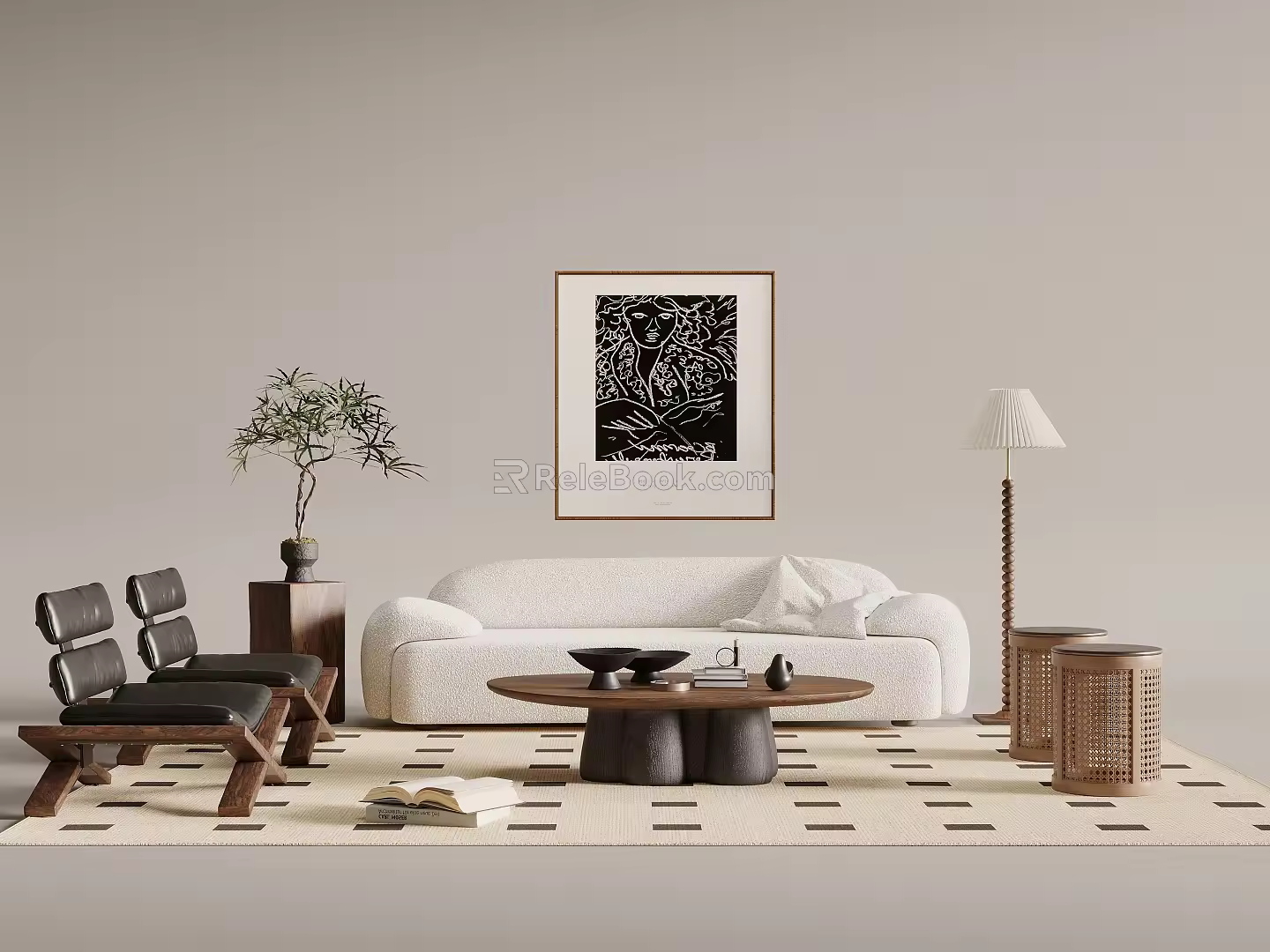 Mid-ancient style sofa coffee table combination 3d model