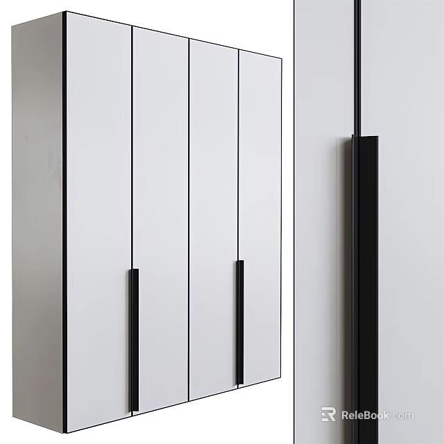 Sleek Modern Wardrobe With White Panel Doors And Black Metal Handles 3d model 