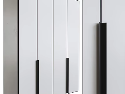 Sleek Modern Wardrobe With White Panel Doors And Black Metal Handles 3d model