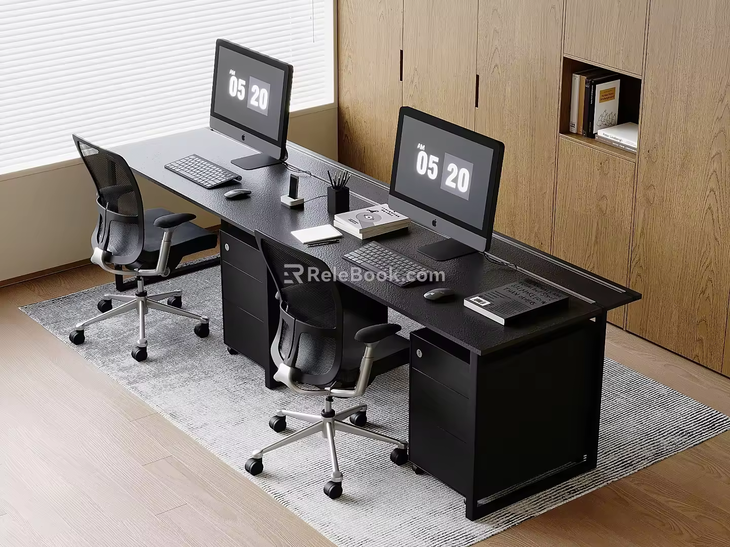 Solid Wood Desk Swivel Chair Apple Desktop Computer Mouse Keyboard 3d model