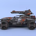 Futuristic Armored Tank With Orange Gray Accents And Cannon On Four Wheels