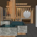 Elegant Restaurant Interior Design With Wooden Decor Marble Counter And Partition Dividers